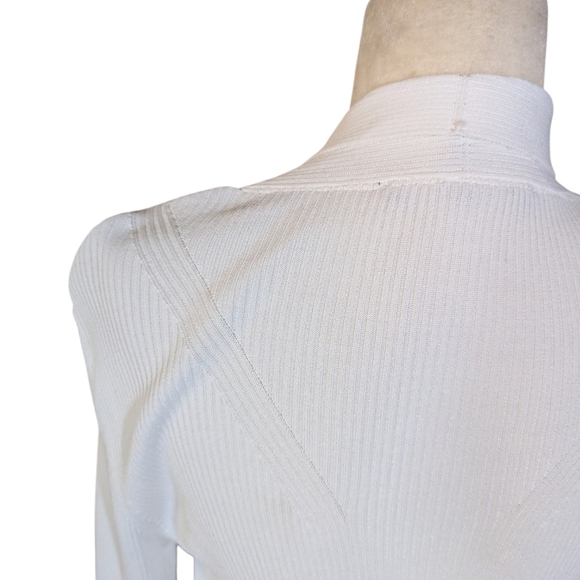 WHBM White Cardigan Ribbed Knit Open Front Hi Low preppy Classic Sz M - Picture 5 of 10